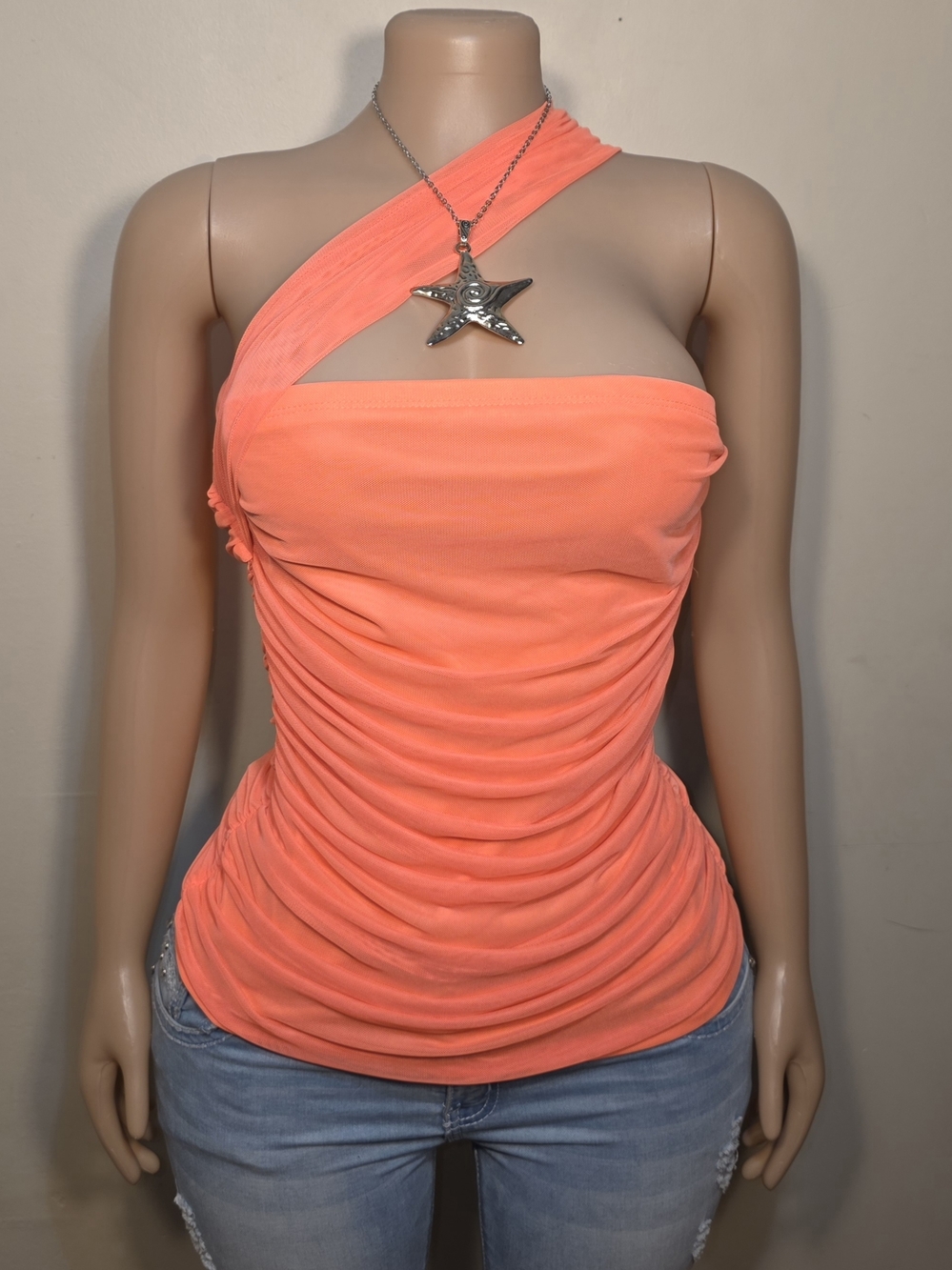 ☆Boston Proper Coral One-Shoulder Ruched Top☆